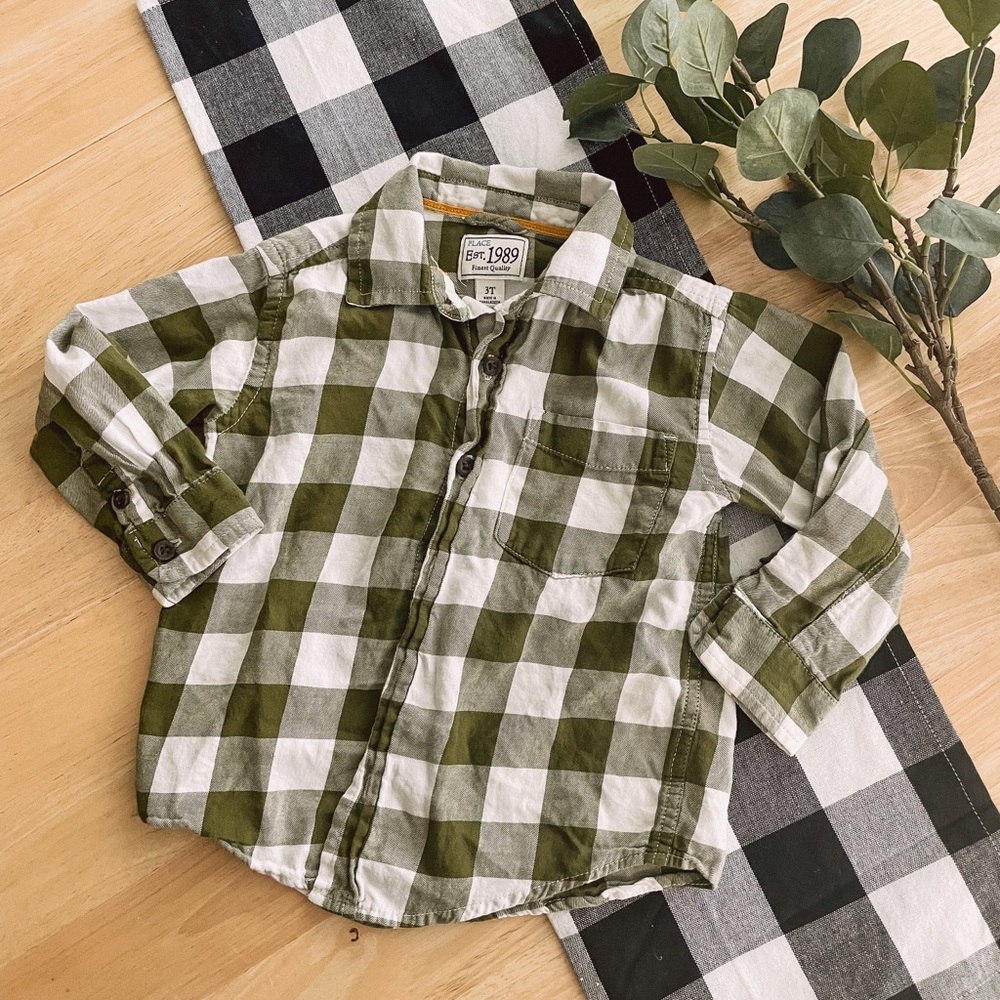 Olive green plaid button up